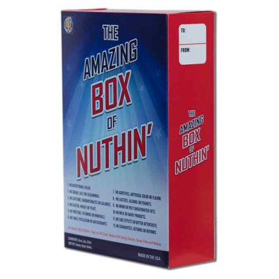 A box of nuthin ' is red and blue.